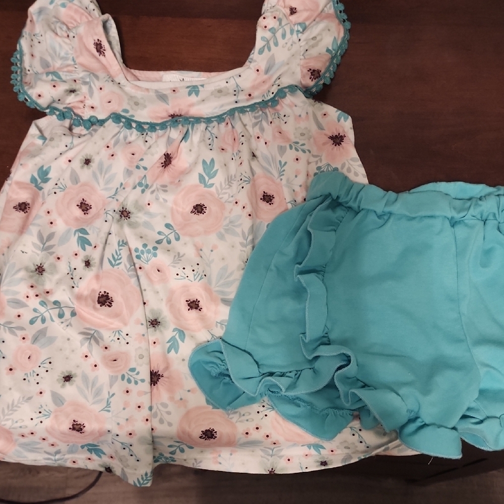 Floral Dress and Blue Bloomers Set
